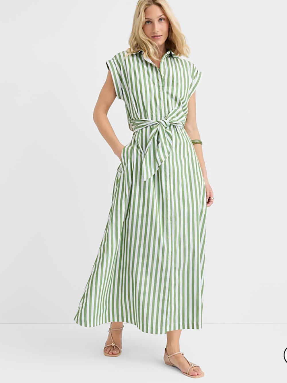NWT Loft Striped Poplin Cutout Back Midi Pocket Dress size:M